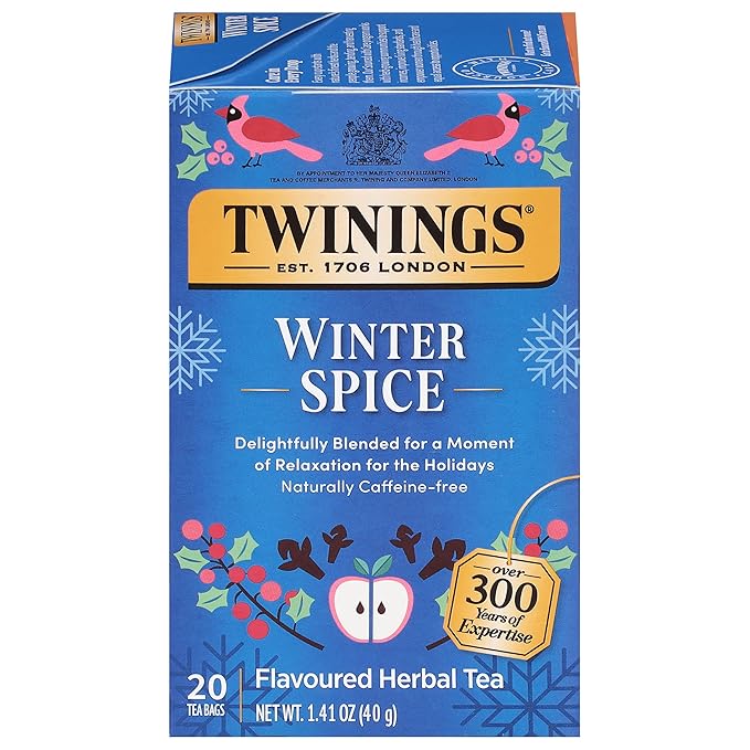 Twinings Winter Spice Herbal Tea Individually Wrapped, 20 Count (Pack of 1), Camomile, Apple, Cinnamon, & Clove, Naturally Caffeine-Free, Enjoy Hot or Iced, 20 Teabags - Bloomnest