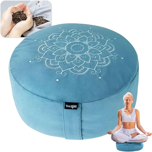 Yes4All Foam Zafu Buckwheat, Mandala Pattern Yoga Bolster Pillows, Floor Meditation Cushion, A. Sky Blue-Upgraded - Bloomnest