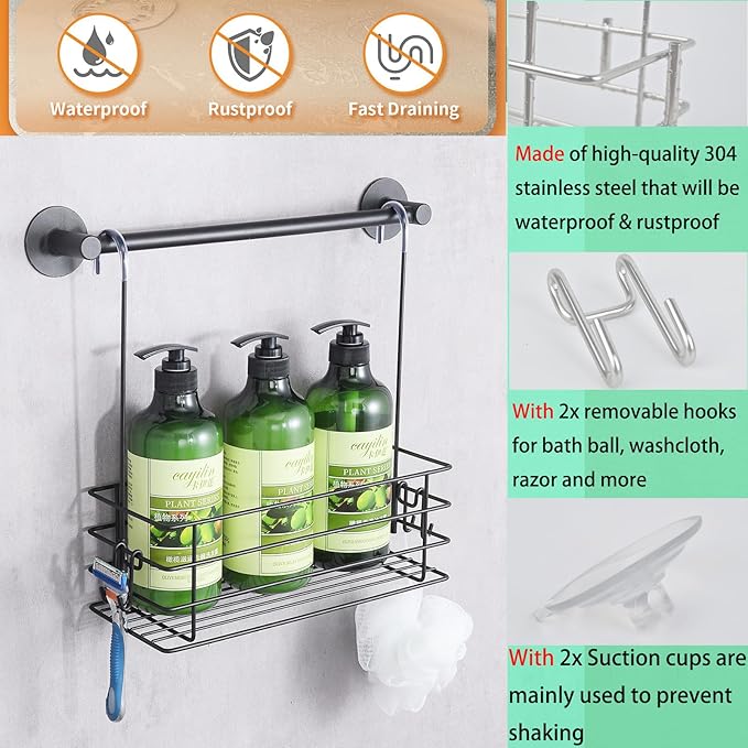 Shower Caddy Hanging Shower Orangizer Stainless Steel Shower Rack with Hooks Over The Door, Shampoo Basket Storage (Black) - Bloomnest