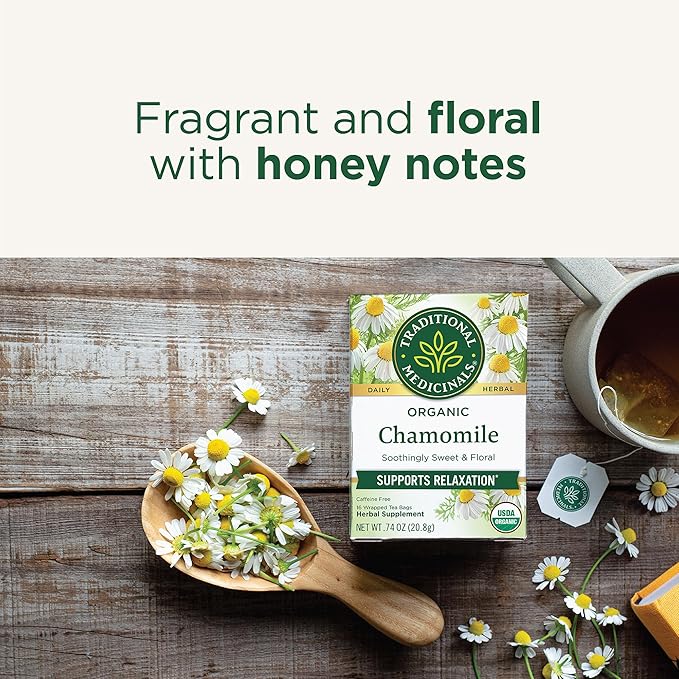 Traditional Medicinals Organic, Chamomile Tea - Supports Stress Relief and Relaxation - Kosher, Non-GMO, Caffeine-Free, Compostable - 16 Tea Bags - Bloomnest