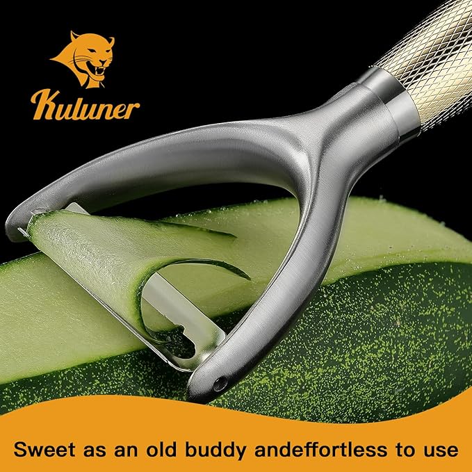 KULUNER Luxury Y-Type Vegetable Peeler – 24K Gold Plated Handle, 304 Stainless Steel Ultra Sharp Blade, Ideal for Potatoes, Apples, and Other Fruits & Vegetables - Bloomnest