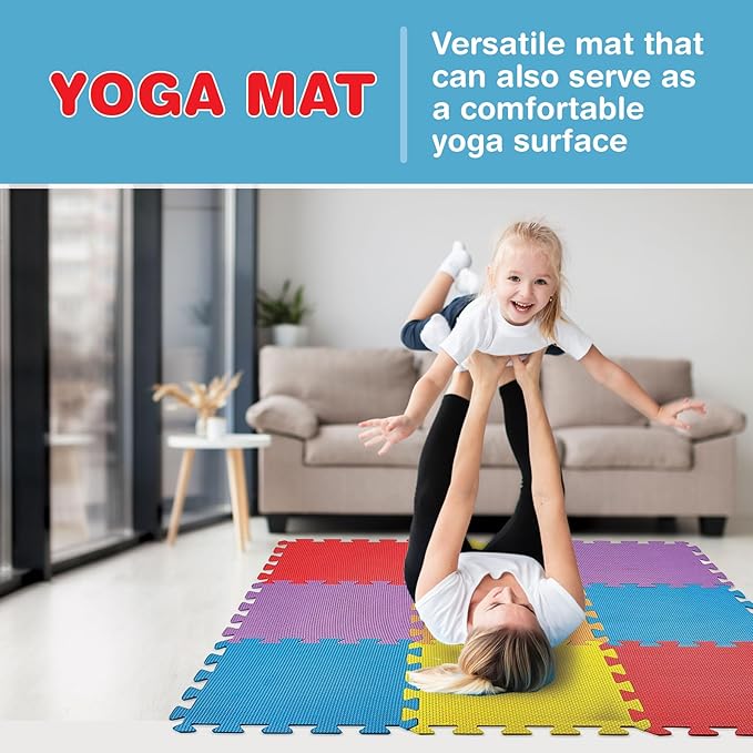 MEDca Floor Mat 60-Tiles Exercise Mat Solid Foam EVA Playmat Kids Safety - Receive 10-Pcs of Each Color, Red, Blue, Green, Yellow, Purple, Orange - Bloomnest