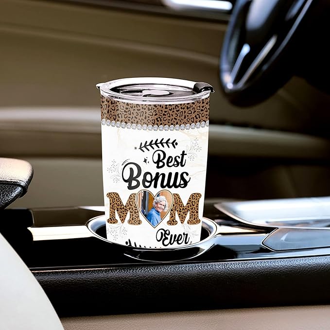WAZONE Personalized Best Bonus Mom Ever Gifts Tumbler Cups From Daughters For Mommy Mothers Customized Photo With Lid 20 30 Oz Presents Idea Birthday Christmas Mothers Day Anniversary - Bloomnest