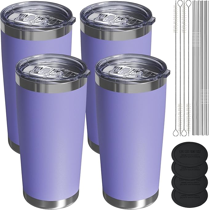Travel Coffee Tumbler 20oz, 4 Pack Leakproof Travel Coffee Mug with Lid and Straw, Stainless Steel Double Wall Vacuum Insulated Tumbler for Hot/Iced Drinks (Textured Matte, Periwinkle) - Bloomnest