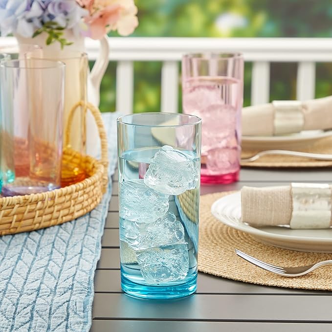 US Acrylic Classic Plastic Reusable Drinking Glasses (Set of 6) 16oz Water Cups Assorted Colors | BPA-Free Tumblers, Made in USA | Top-Rack Dishwasher Safe - Bloomnest