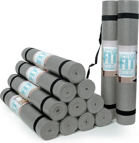 12-Pack Classic Yoga Mat With Carrying Strap, 68" x 24" Non Slip Exercise Mat, 4mm Thick Gym Mat, Bulk Non Toxic Yoga Mats for Home Workout, Schools, Classroom, and Studios - Bloomnest