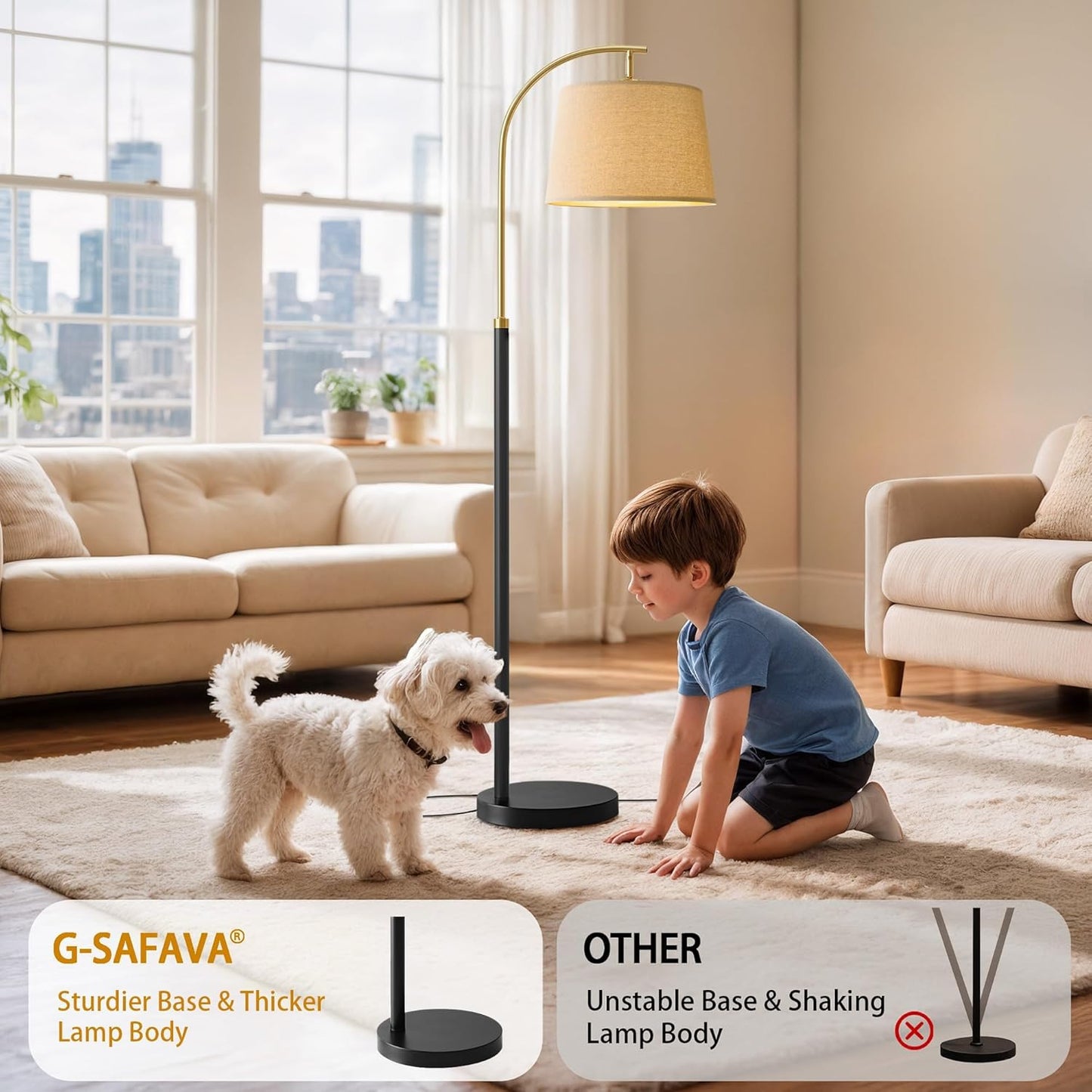 62.5" Floor Lamps for Living Room with Foot Switch Arc Tall Standing Lamp for Bedroom Mid Century Modern Corner Gold Black Floor Lamps for Office Nursery Industrial Reading Light Room Lamp