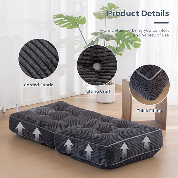 MAXYOYO Adjustable Floor Chair with Back Support, Gaming Floor Meditation Chair with Tufted Cushion, Adults Lounge Couch Folding Sofa Seat for Reading Meditating Sleeping, Dark Grey - Bloomnest