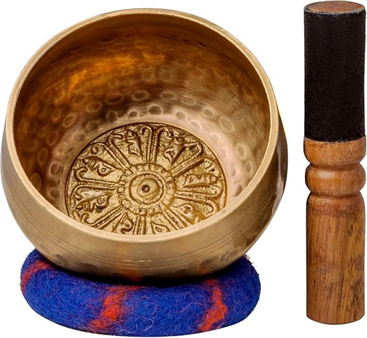 Tibetan Singing Bowl Set by The Ohm Store with 'Medicine Buddha' Engraving — Meditation Sound Bowl and Wooden Striker Handcrafted in Nepal — Spiritual Gift for Women and Men