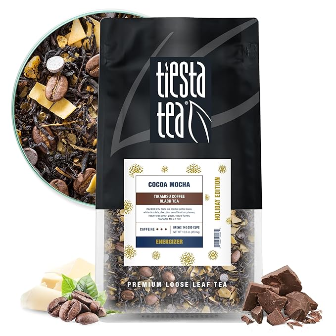 Tiesta Tea - Cocoa Mocha, Loose Leaf, Tiramisu Coffee Black Tea, Premium Blend, High Caffeinated Holiday, Make Hot or Iced Brews Up to 200 Cups, 16 Ounce Resealable Bulk Pouch - Bloomnest