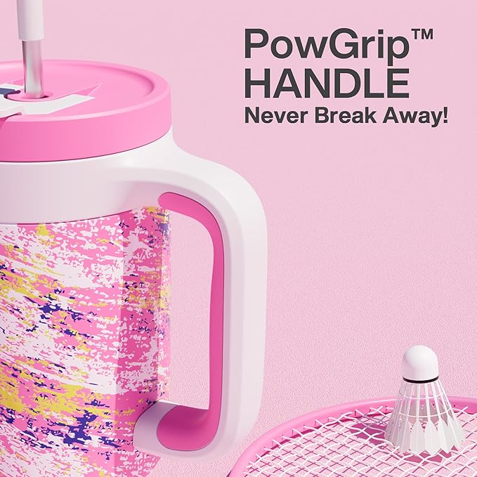 POWCAN 40 oz Tumbler with Handle, 2-in-1 Straw and Sip Lid, Leakproof, Dishwasher Safe, Insulated Stainless Steel Travel Coffee Mug, Keeps Cold for 34 Hours, Fits in Car Cup Holder (Pink Ladies) - Bloomnest