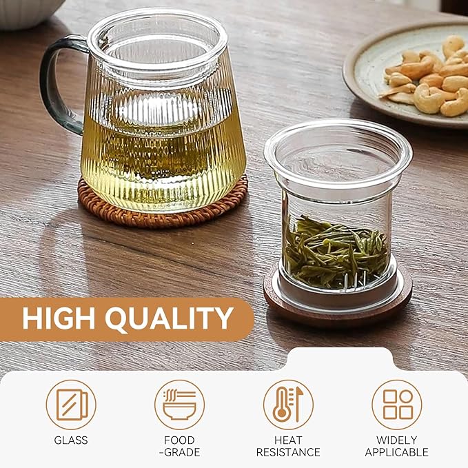 Universal Glass Tea Cup Infuser With Dual-Purpose Lid/Coaster for Teabloom,Glass Filter for Loose Leaf Tea Steeper Basket,Leak Proof Lid,Heat Resistant Cup With Filter - Bloomnest