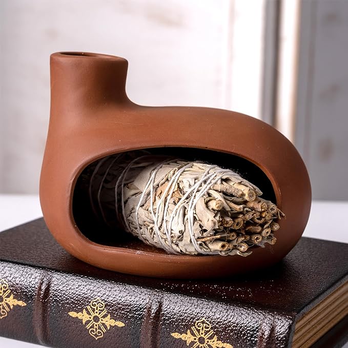 Terracotta Palo Santo Holder - Modern Chiminea Incense Burner for Yoga, Meditation, and Energy Cleansing - Wood Sticks Dish, Sage Ash Catcher, Smudge Bowl, Cone Burner - Unique Meditation Gift - Bloomnest