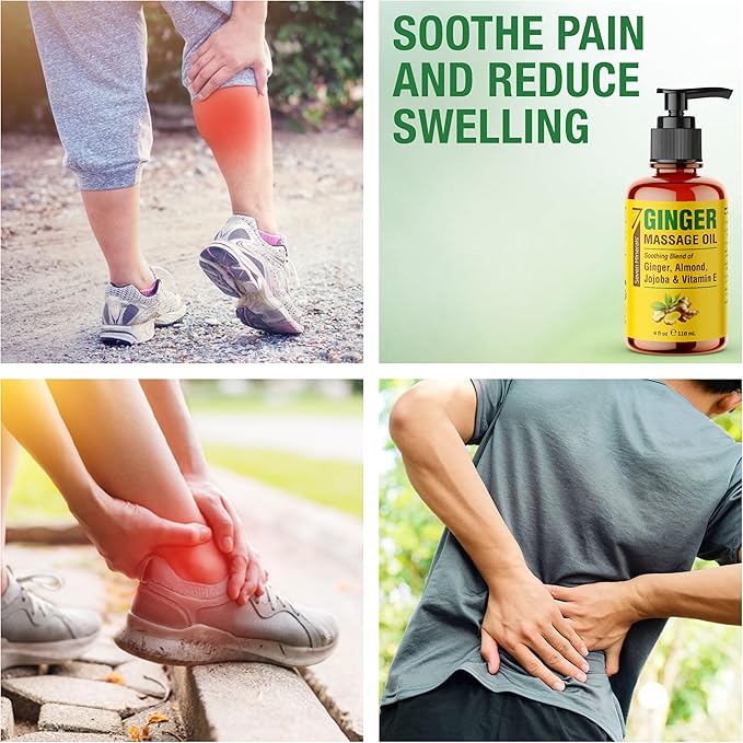 Seven Minerals Ginger Massage Oil for Lymphatic Drainage Massage Therapy - 4 oz - Warming and Ultra Relaxing - Therapeutic Grade Essential Oils Soothes Tired Muscles & Relaxes Mind and Body