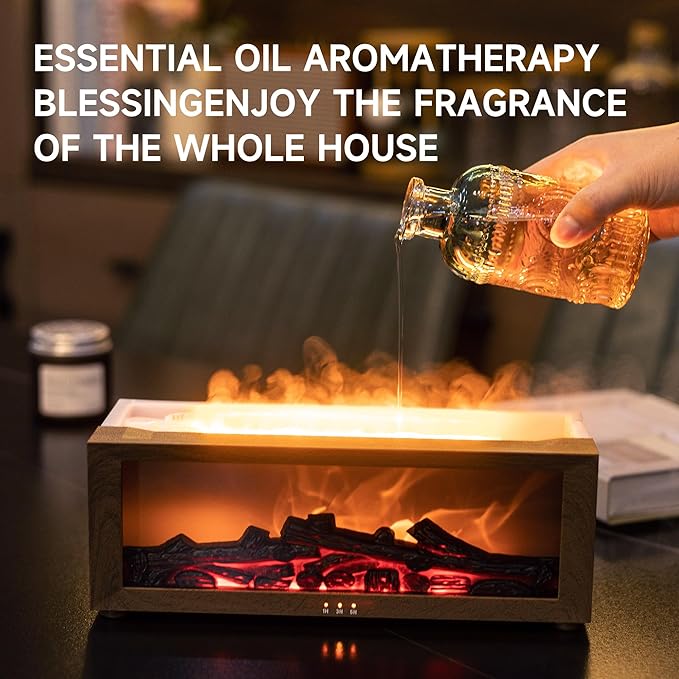 Fireplace Flame Air Diffuser Humidifier,7 Colors Aromatherapy Essential Oil Diffuser,Ultrasonic with Timer for Home,Bedroom,Office,Yoga (Dark Wood Grain) - Bloomnest