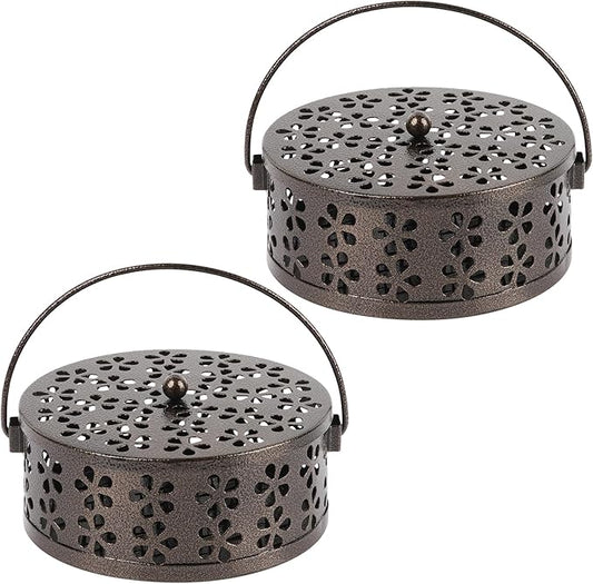 Portable Iron Mosquito Coil Holder with Handle Round Heat-Resistant Incense Holder for Home Office Camping (2Pack Bronze) - Bloomnest
