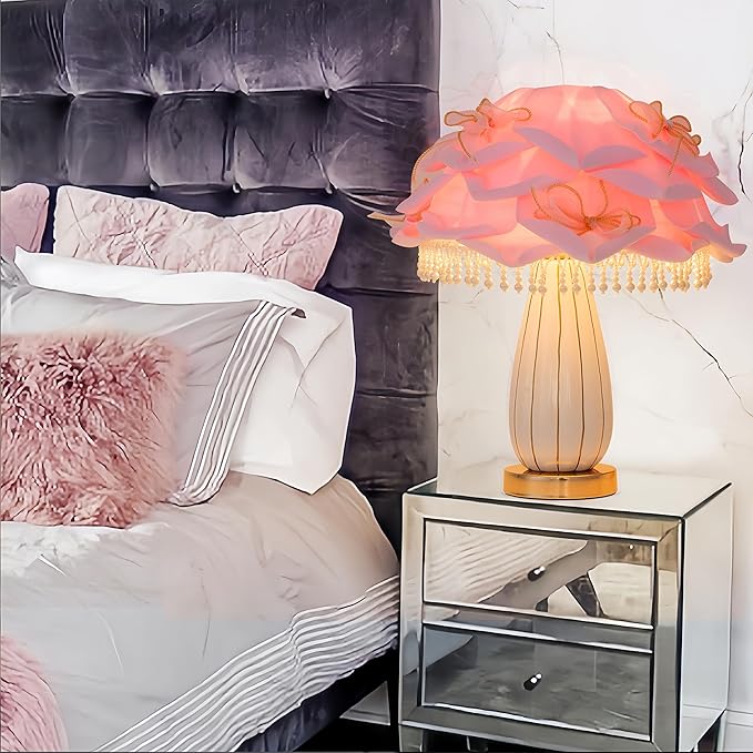Pink Girls Table Lamp Romantic Bouquet Bedside Lamp Cute Nightstand Light Nordic Table Lamp for Bedroom Living Room Entry Office Study Room Kid Room Valentines Dating Wedding Decor - Bloomnest