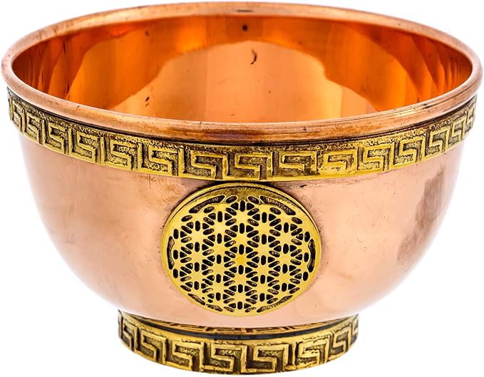 Flower of Life Copper Bowl - Offering Bowl for Ritual Use, Altar Table, Incense Holder, Home Decor - 3 Inches Wide - Bloomnest