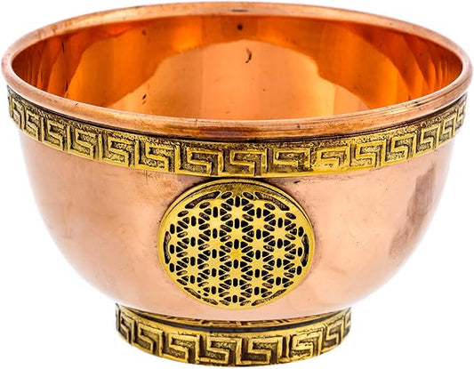 Flower of Life Copper Bowl - Offering Bowl for Ritual Use, Altar Table, Incense Holder, Home Decor - 3 Inches Wide - Bloomnest