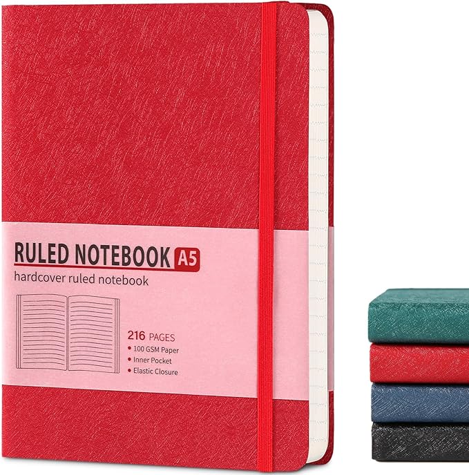 Lined Journal Notebook for Women Men 216 Pages A5 Hardcover Journals for Writing Daily Journaling Notebook for Work, School, Note Taking, Business, Travel Red - Bloomnest