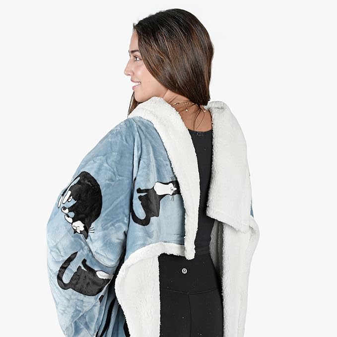 Tirrinia Sherpa Wearable Blanket With Sleeves, Full Body Throw Reading Wrap TV Blankets - Bloomnest