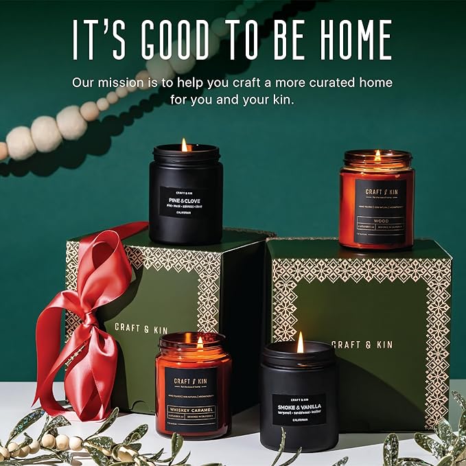 Craft & Kin Scented Candle Gift Set | Embers & Spice Home Scented Candle Sets for House Warming, Men's Gift Candles - Bloomnest
