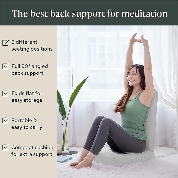 Mindful Modern Folding Pro Meditation Chair - Adjustable Meditation Seat with Back Support and Half Moon Buckwheat Meditation Cushion - Comfortable Mindfulness Living Room Floor Chair - Bloomnest