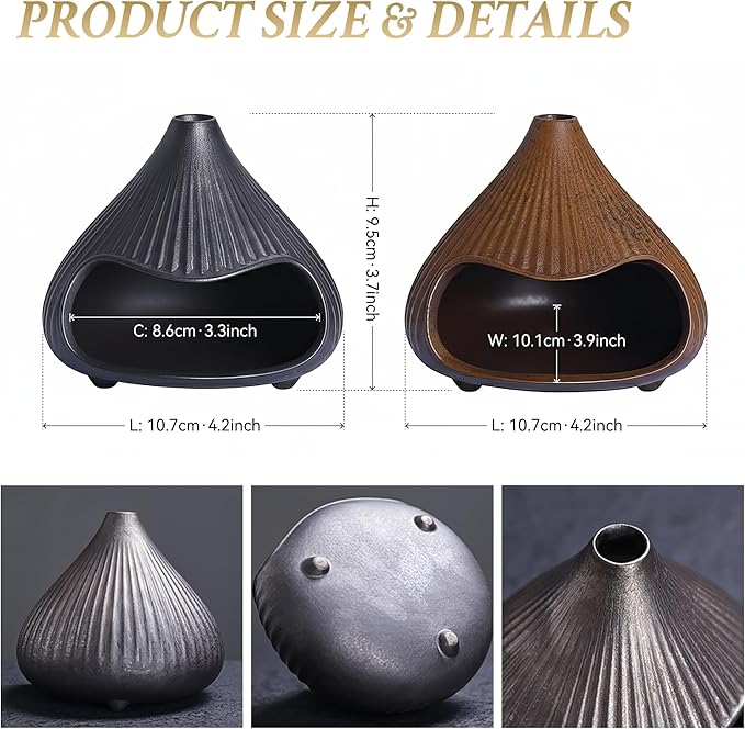 Retro Ceramic Palo Santo Holder, Sage Smudge Burner, Mini Fireplace Mount Fuji Chimney Incense Ash Catcher, Boho Zen Meditation Home Decor Gift (Matte Black) Bloomnest