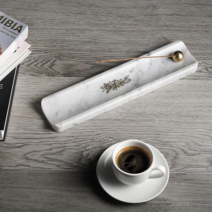 Koville Italian Carrara Natural Marble Incense Holder, Incense Holders for Sticks, Incense Burner Holder, Ideal for Meditation and Relaxing, Easy to Clean(Bianco Carrara) - Bloomnest