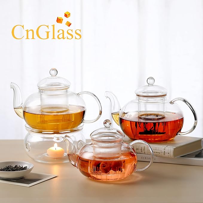 CnGlass 40.6oz/1200ml Glass Teapot with Removable Infuser,Stovetop Safe Tea Kettle,Blooming & Loose Leaf Tea Pot - Bloomnest