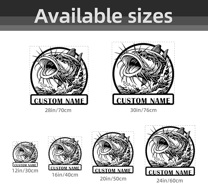 Personalized Catfish Metal Sign – Custom Name Fishing Wall Art – Iron Decoration for Cabins, Lake Houses, Man Caves, and Outdoor Spaces (Catfish-3) - Bloomnest
