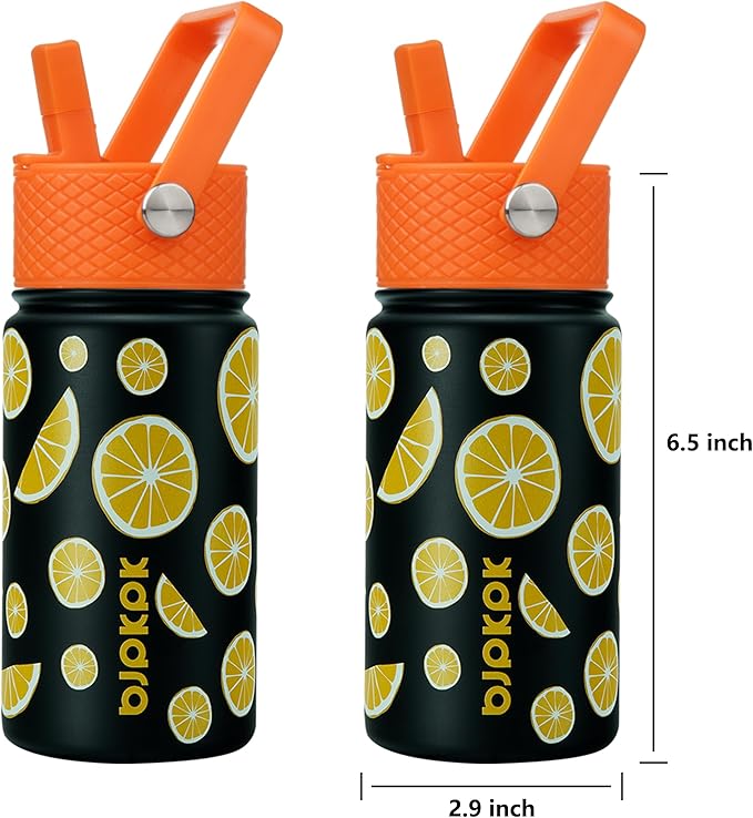 BJPKPK Insulated Water Bottle with Straw Lid, 15 oz Stainless Steel Metal Water Bottles, Reusable Leak Proof BPA Free Thermo, Flask, Cups - Lemon - Bloomnest