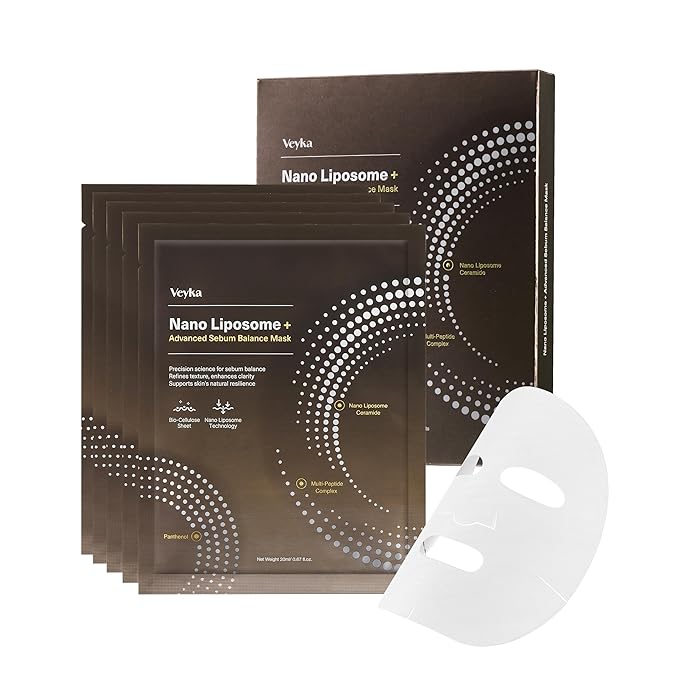 Nano Liposome + Advanced Sebum Balance Mask - Soothing & Pore Refining Facial Mask with Ceramide, Cica, Multi-Peptide Complex & Panthenol - At-Home Spa Korean Skin Care (5 Sheets, 0.67 Fl Oz) - Bloomnest