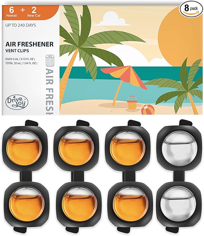Car Air Freshener Vent Clips, 8 PK, 6 Hawaiian, 2 New Car, Car Fresheners for Men Women, Up to 240 Days, Natural Odor Eliminator - Bloomnest