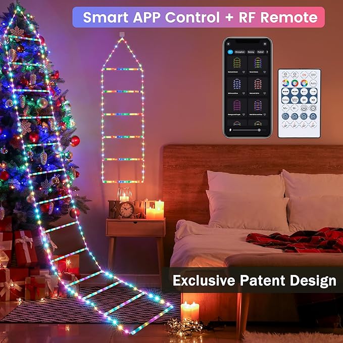 Toodour Outdoor Christmas Decorations Lights, Smart RGB Christmas Lights with Bluetooth & App Controlled, 10ft LED Ladder Light, Music Sync Color Changing Xmas Light for Home, Wall, Indoor Decor - Bloomnest