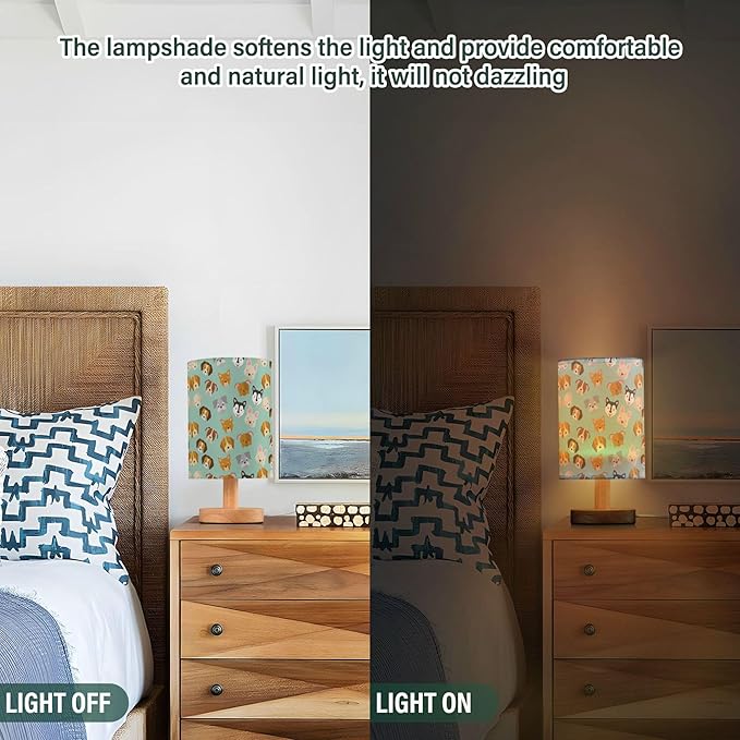 Table Lamp Husky Pug Dachshund Pitbull French Bulldog Golden Retriever Dog Nightstand Lamp with Wood Base Fabric Lamp Shade Bedside Desk Lamp for Living Room Bedroom Kids Room Office - Bloomnest
