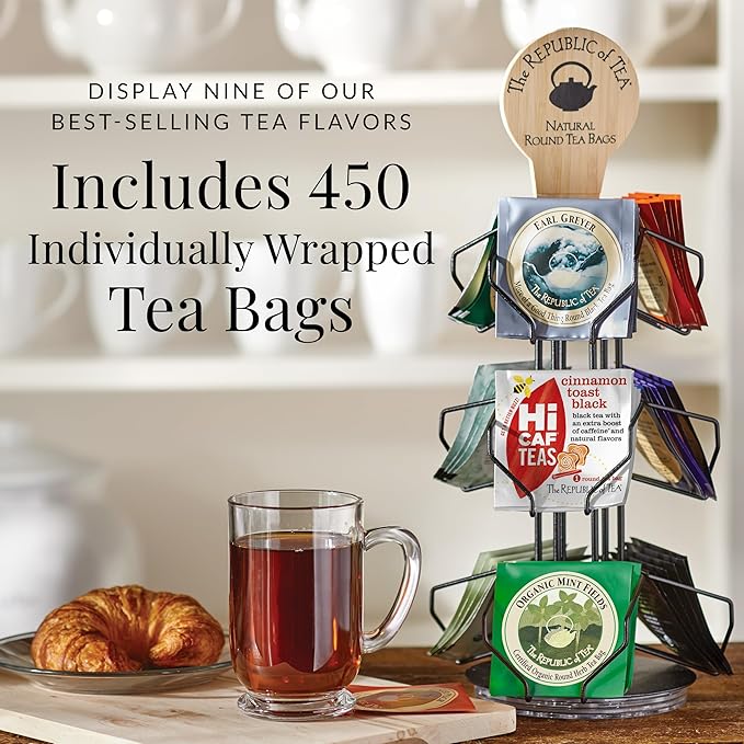 The Republic of Tea – Countertop Tea Display, Assortment of 9 Flavors, 450 Individually Wrapped Tea Bags - Bloomnest