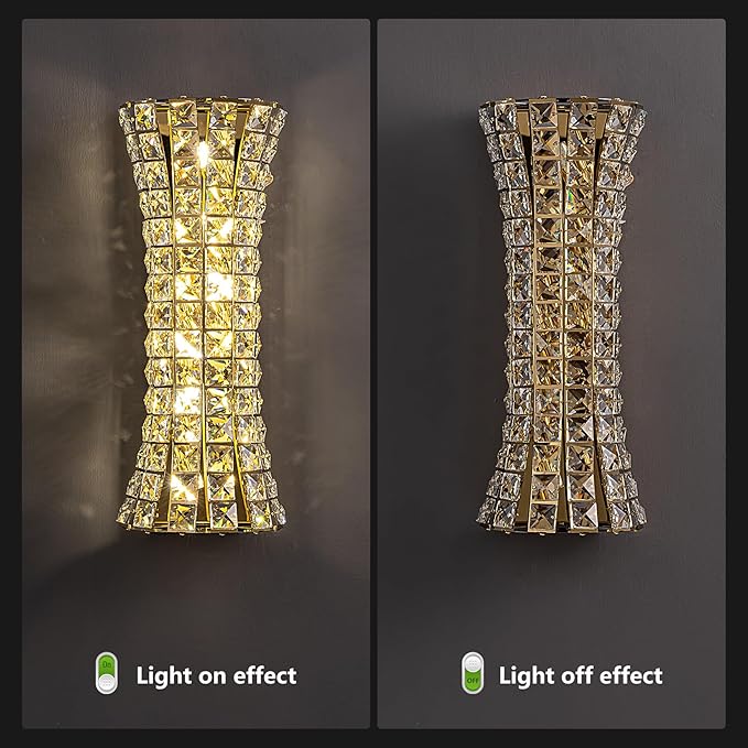 Crystal Wall Sconces,Modern Wall Light Fixtures,Luxury Indoor Gold Wall Lamp for Living Room Bedroom Bathroom Hallway Doorway Stairway,Bedside,Tricolor Vanity Lighting Fixture - Bloomnest
