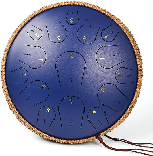 Steel Tongue Drum - 14 Inch 15 Note Tongue Drum - Hand Pan Drum with Music Book, Handpan Musical Instrument Mallets and Carry Bag, C Major, Deep Blue - Bloomnest