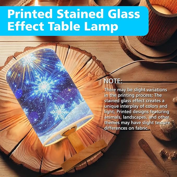 Snowflakes Table Lamp LED 3-Color Pressed Bedside for Merry Christmas, Snowflakes Shade Christmas Table Lamp with Wood Base for Bedroom Living Room Desk Office - Bloomnest