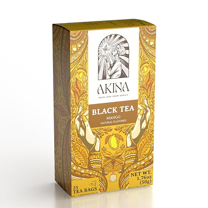 Akina Single-Origin Mango Black Tea Bags | 100% Naturally Flavored Fruit Tea, Kenyan Origin, Gourmet (25 String & Tag Bags, 50g) - Bloomnest