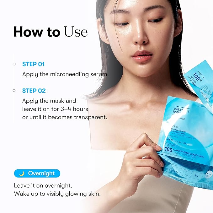 VT COSMETICS Hydrop Reedle Shot 100hl 2-Step Hydrogel Mask(34.5gx4ea), Intensive Hydrating, Exosome Hyaluronic Acid, Dewy & Glass Skin, Overnight Melting Mask, Korean Facial Mask - Bloomnest