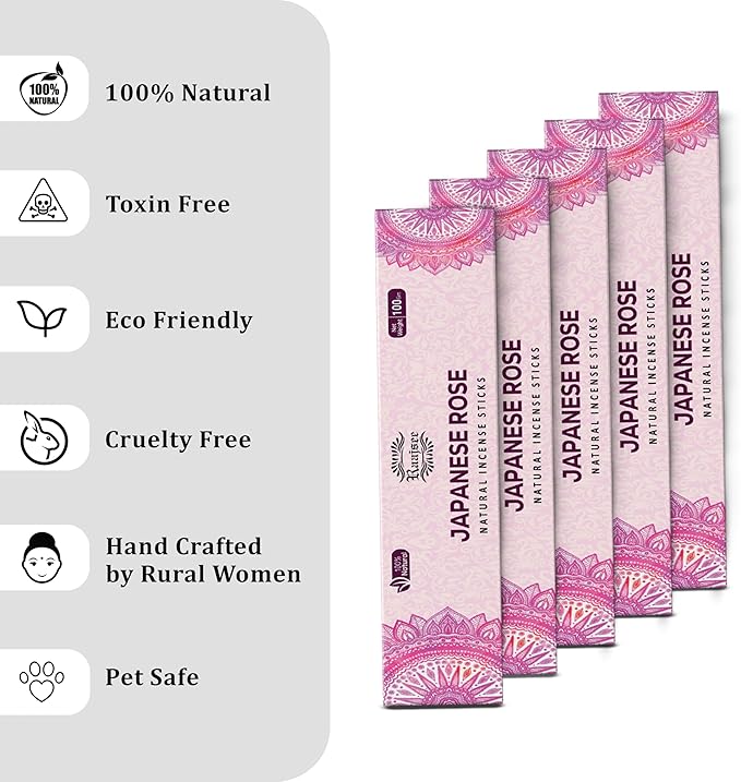 Raajsee Japanese Rose Incense Sticks (180 gm), 100% Pure Organic Natural Hand Rolled Free from Chemicals- Perfect for Aromatherapy, Cleansing, Meditation, and Church (Pack of 12) - Bloomnest