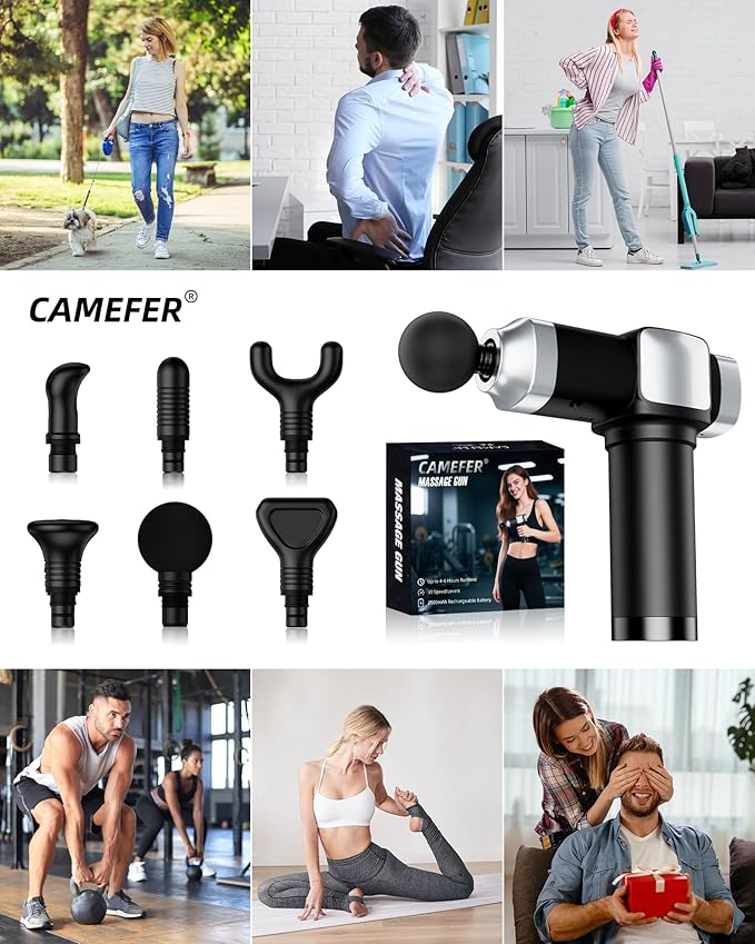 Deep Tissue Massage Gun, Portable Percussion Electric Muscle Massager for Pain Relief, Handheld Massagers with 30 Speeds & 6 Attachments for Back and Neck, Gifts for Men Women - Bloomnest