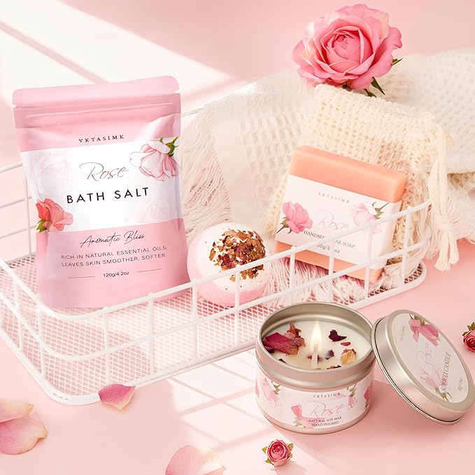 Gifts for Women, Birthday Gifts for Women, Bath and Body Gift Basket Mothers Day Gifts, Rose Home Spa Set Self Care Gift, Thank You for Mom Sister Her Teacher Friends Friendship - Bloomnest