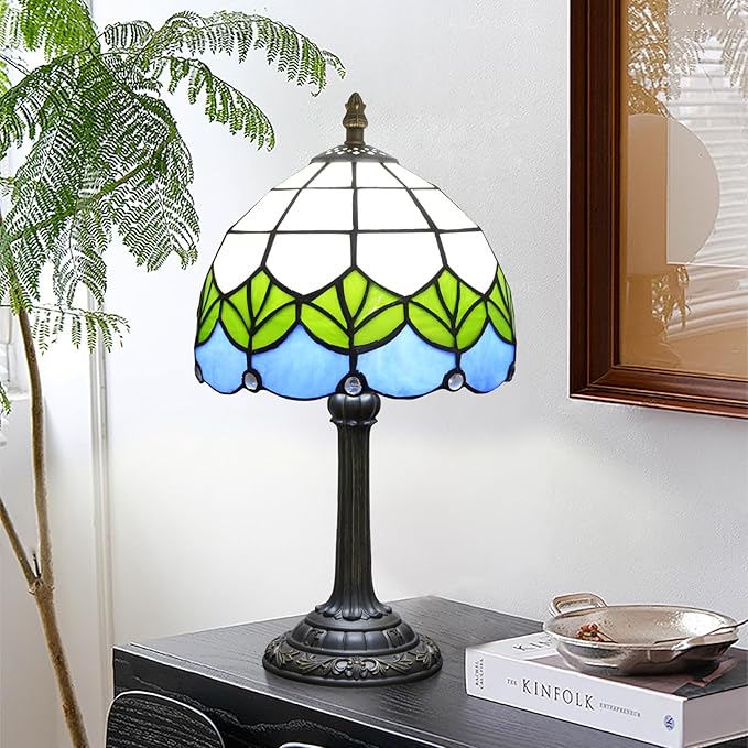 Small Tiffany Lamp Stained Glass Table Lamp Elegant Lovely Retro Style Green Lotus Leaf Bedside Nightlight Nightstand Bedroom Home Decoration Antique Living Room Office Interesting Lamp - Bloomnest