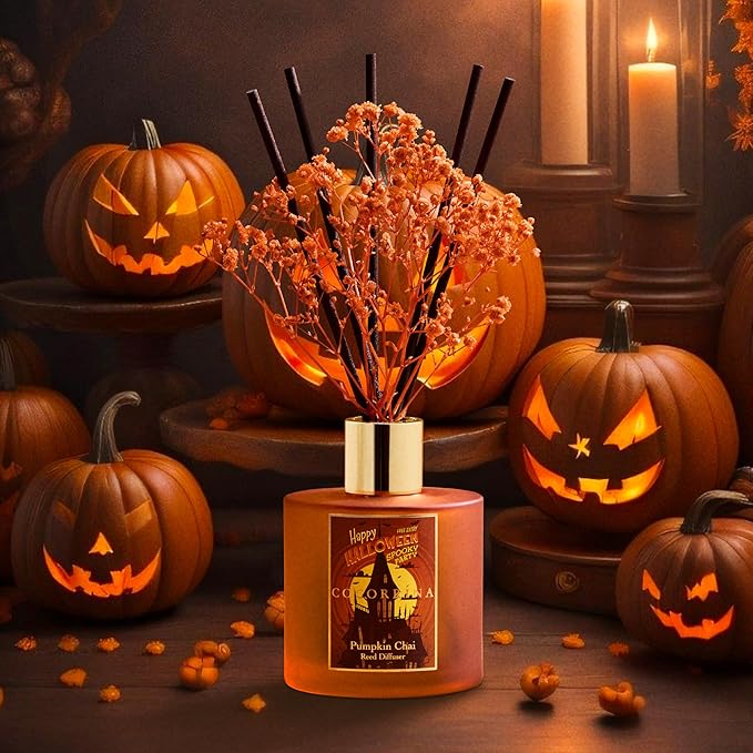 COCORRÍNA Reed Diffuser - Pumpkin Chai 6.7 fl oz Scented Diffuser with 8 Sticks Home Fragrance Bathroom Shelf Decor (Halloween Collection) - Bloomnest