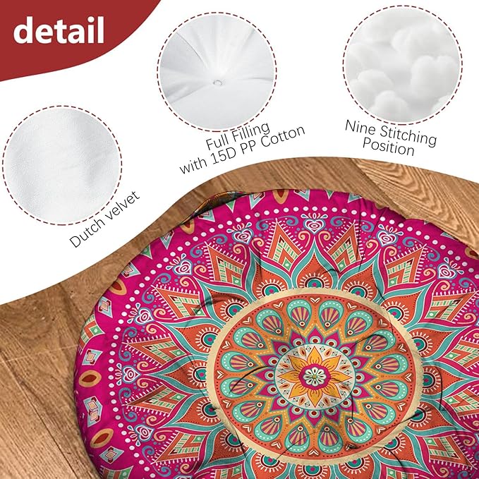Mandala Meditation Cushion, Boho Meditation Mat, Meditation Pillows for Sitting on Floor, Cushions for Sitting in Home and Outdoor, Round Floor Pillows Cushion Seating for Yoga 22'' X 22'' - Bloomnest
