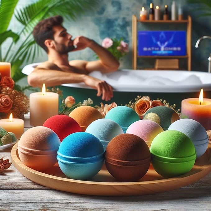 Bath Bombs for Men - Gift Set of 18 Scented Handmade Natural Bath Bombs of 2.5 oz w/Essential Oils, Unique Manly Scents, for Boyfriend, Husband, Father - 18 Pack - Bloomnest
