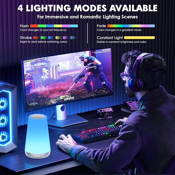 Auxmir Night Light for Kids Baby, 2500mAh13 RGB Colors & 5 Brightness, Portable Rechargeable LED Bedside Lamp for Baby Nursery, Night Lights for Bedroom Living Room Bathroom Hallways, Silver - Bloomnest